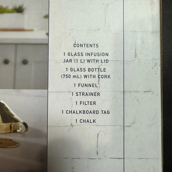 Libations Infusion Kit - glass jar w/ lid, glasss bottle with cork, gold funnel - Picture 4 of 10